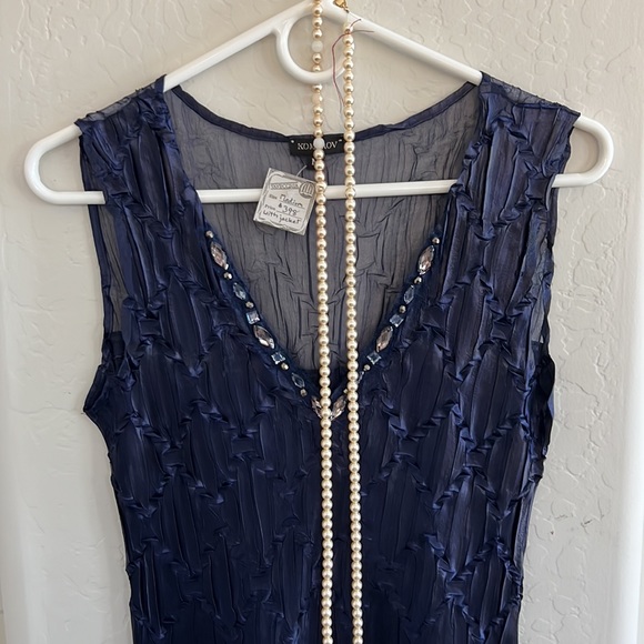 Komarov Blue V-Neck 3/4 Sleeve Pleated 2-Piece Jacket Dress - Picture 7 of 10